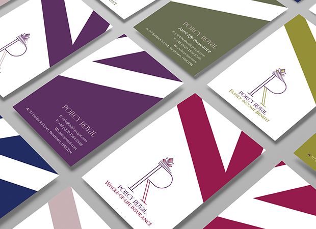 A set of business cards with different colors and logo designs for rebranding purposes.